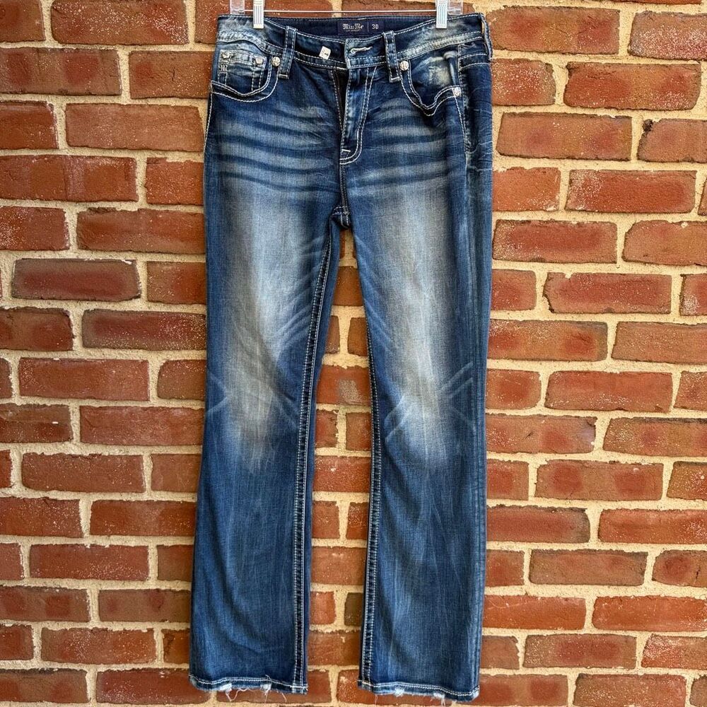 Miss Me Women's Rhinestone Embroidered Curvy Bootcut Jeans Blue Size 30 NWOT